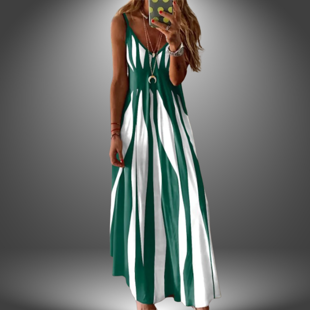 Angela and Long Dress in dark green