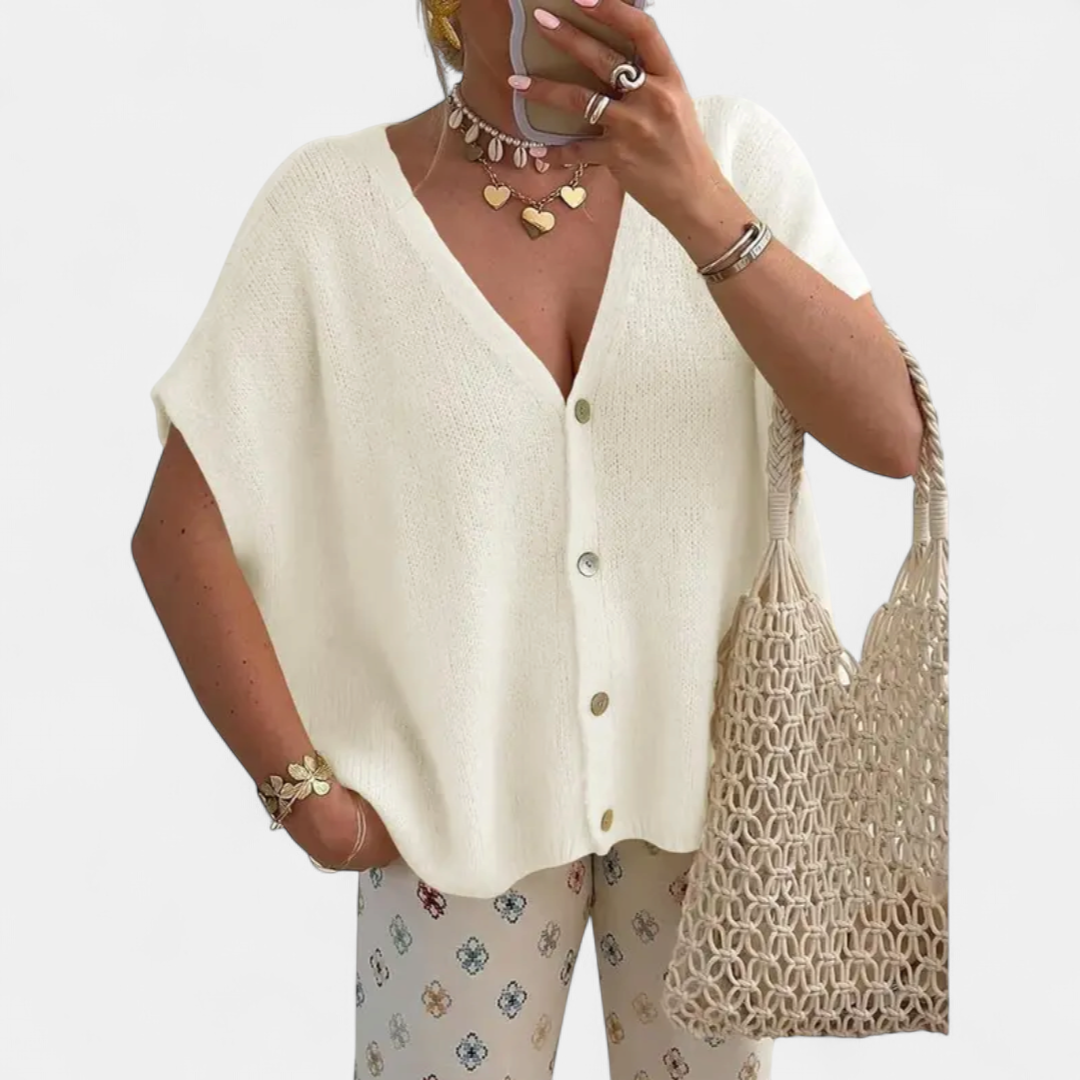 Saoirse V-neck Knit Cardigan in white