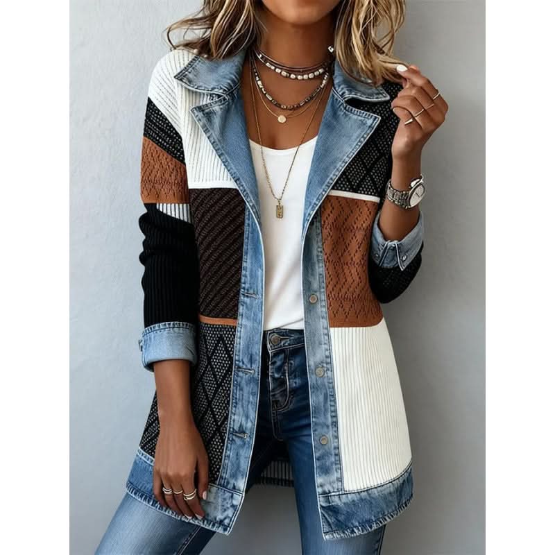 Casual Denim Trim Jacket in black white