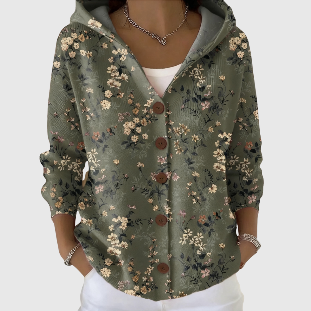 Leandra Floral Button-up Hooded Cardigan