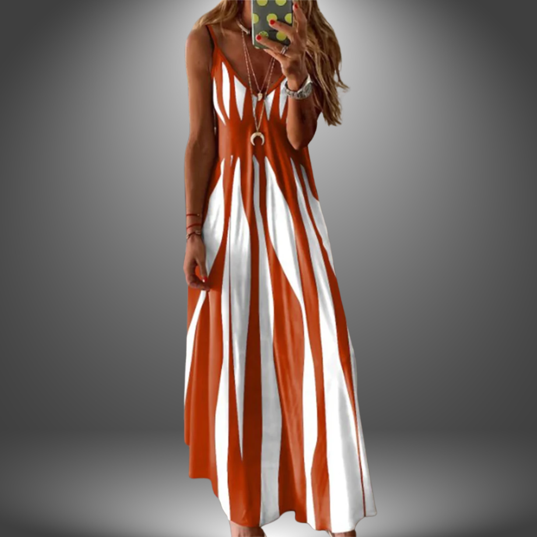 Angela and Long Dress in orange