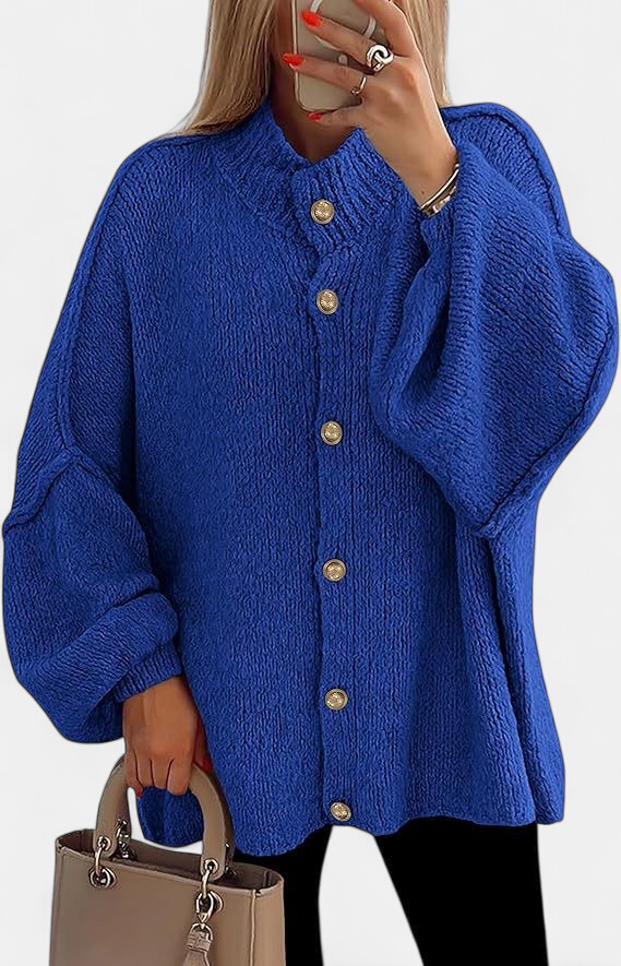 Olivia Women Chunky Knit Button in blue