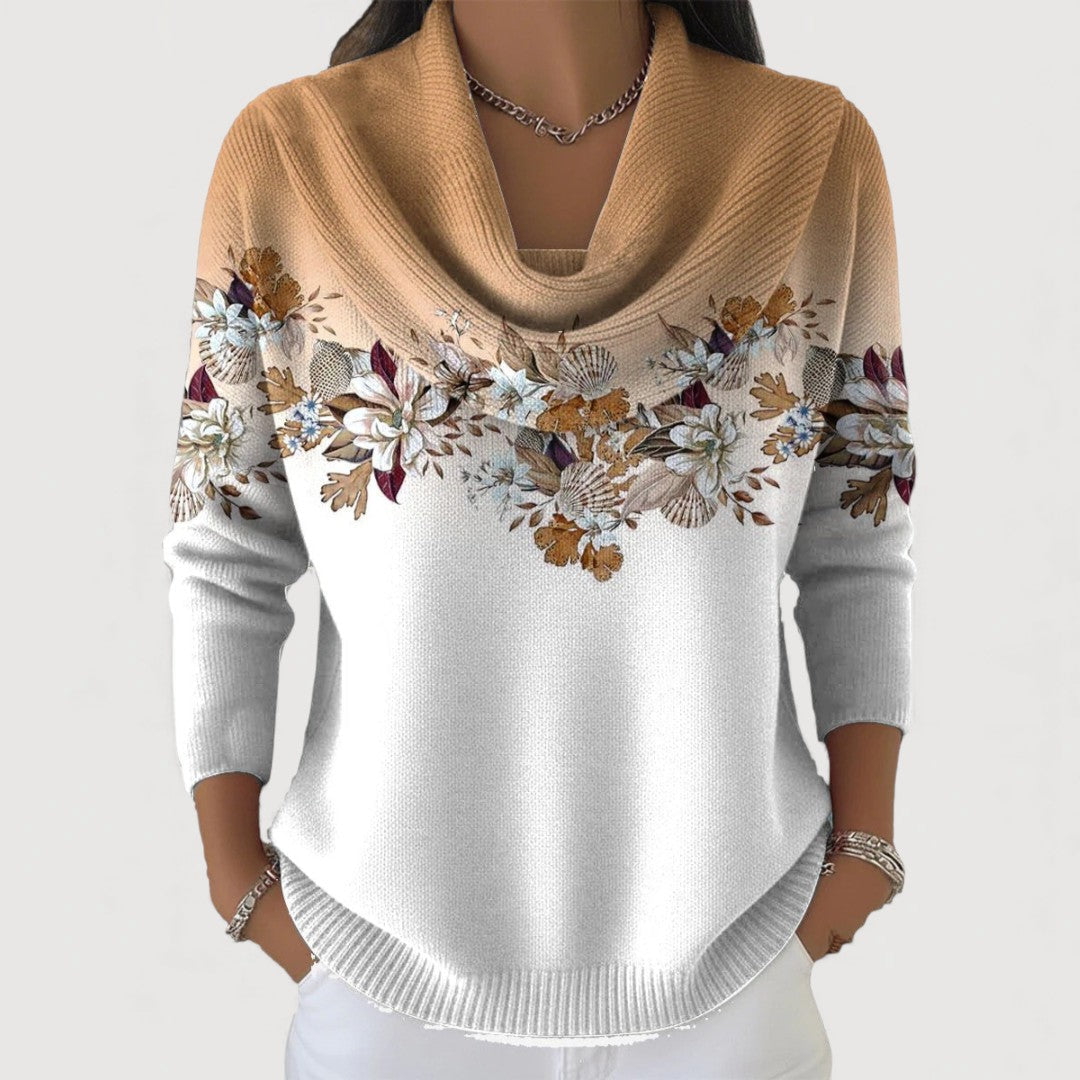 Lorina Floral Knitted Sweater in camel