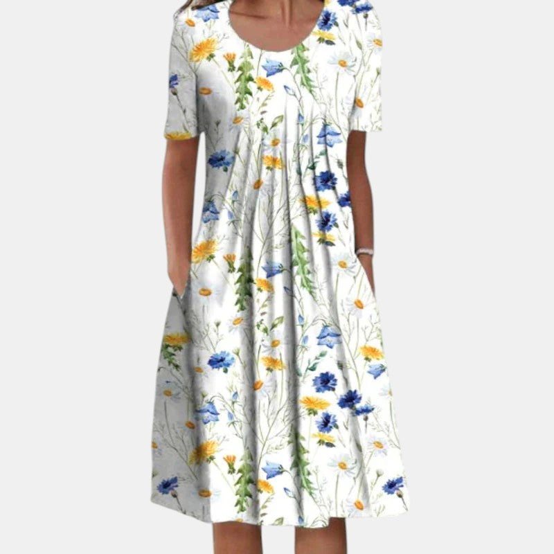 Gigi Cotton Tummy Coverage Dress in floral yellow