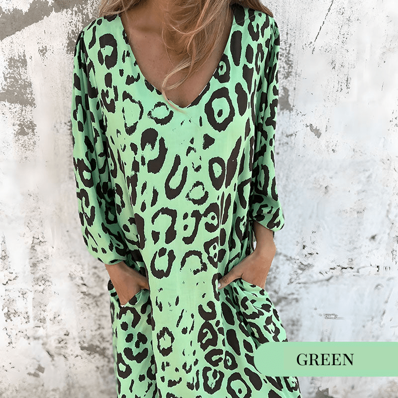 Claudine Leopard Safari Dress in green