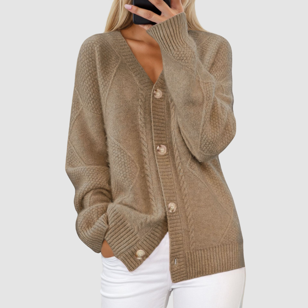 Meg Knitted V-neck Cardigan in khaki