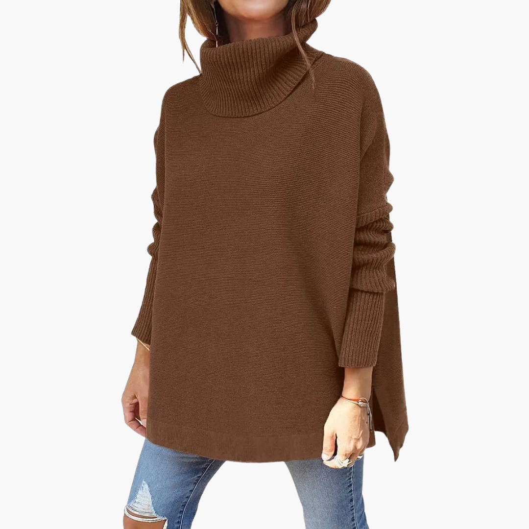 Leah High Neck Knitted Sweater in brown