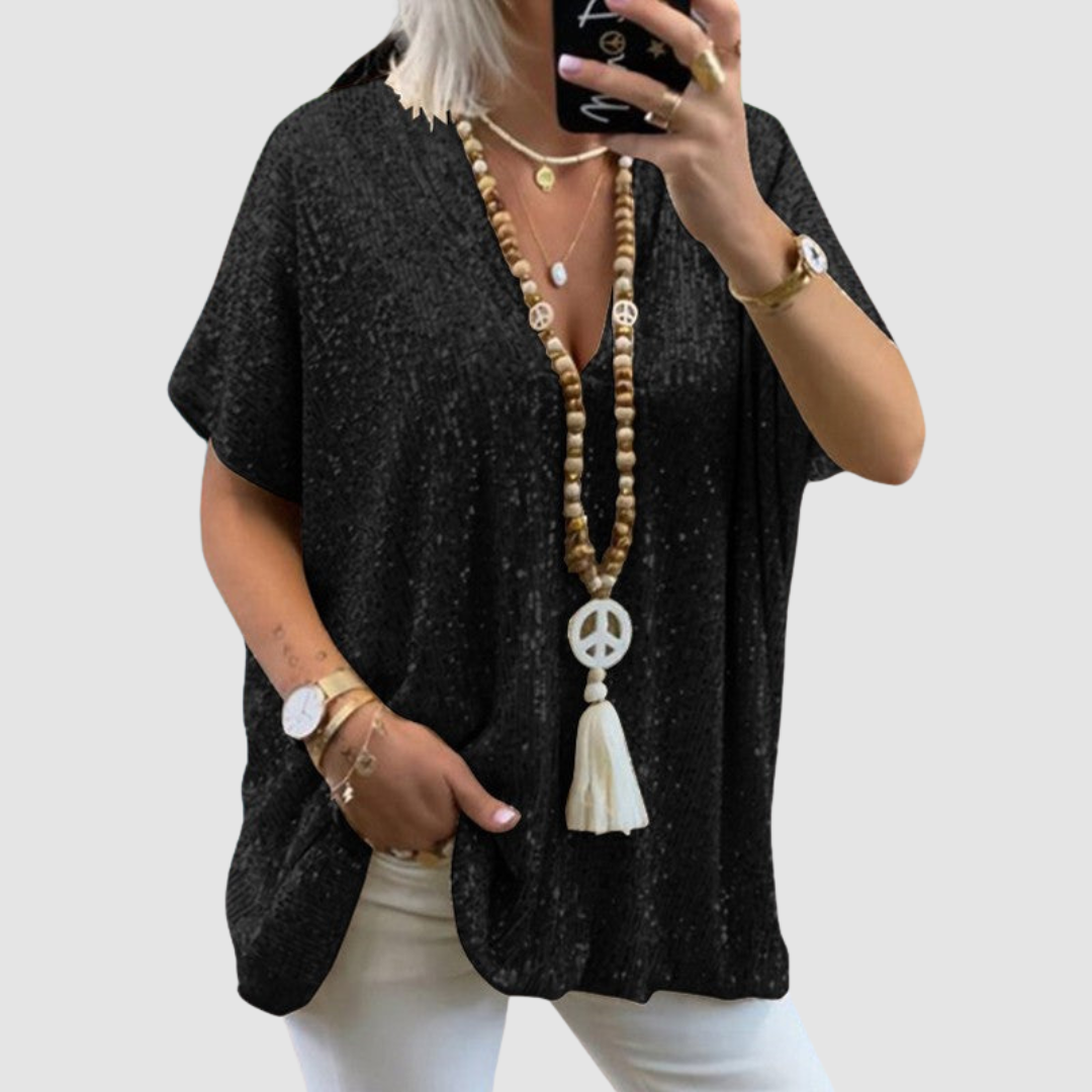 Fayne V-neck Sequin Top in black