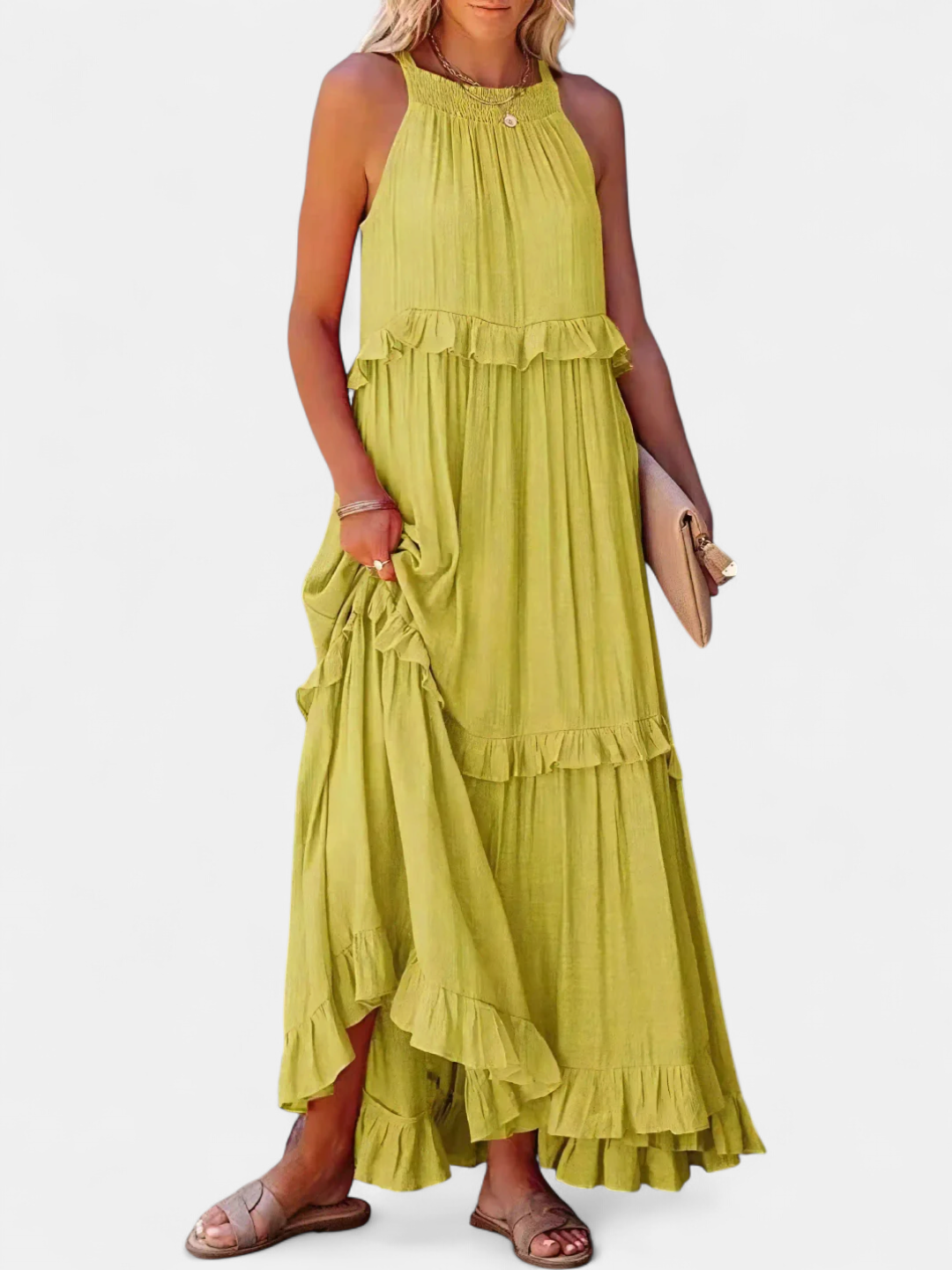 Cherry Flow Flutter Maxi Dress in yellow