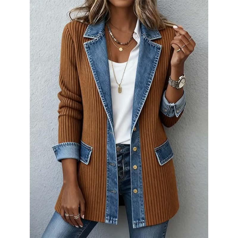 Casual Denim Trim Jacket in khaki