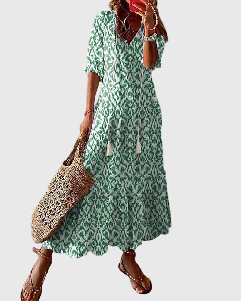 Amalia Boho Vintage Summer Maxi in green
