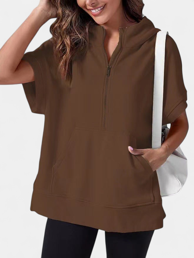 Hisper Oversized Half-zip Summer Hoodie in brown