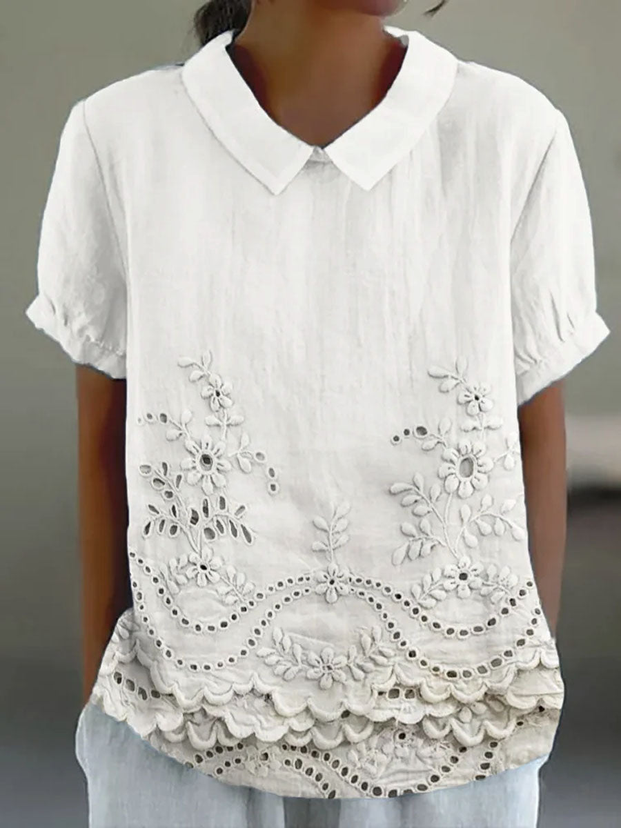 Lily Floral Embroidered Shirt in white