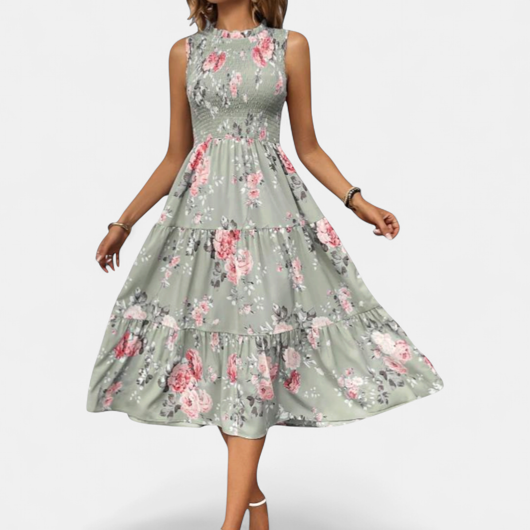Elowen Boho Floral Ruched Midi in green