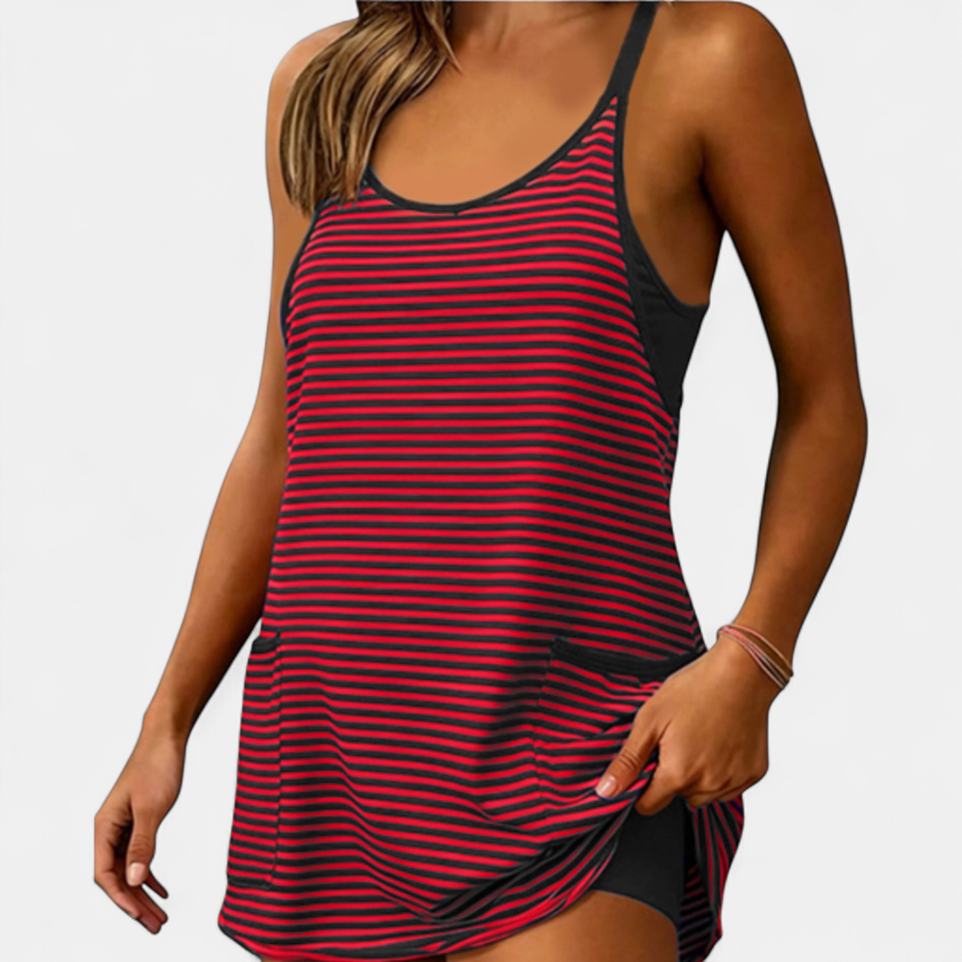 Presley Striped Sleeveless Built-in Shorts in navyred