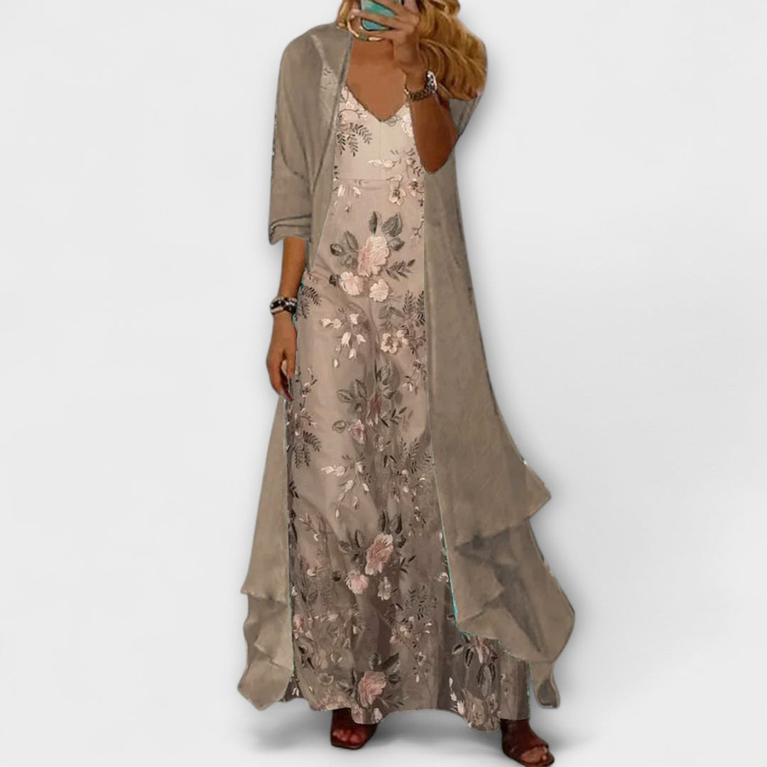 Bryleigh Maxi Dress Two-piece Set in beige