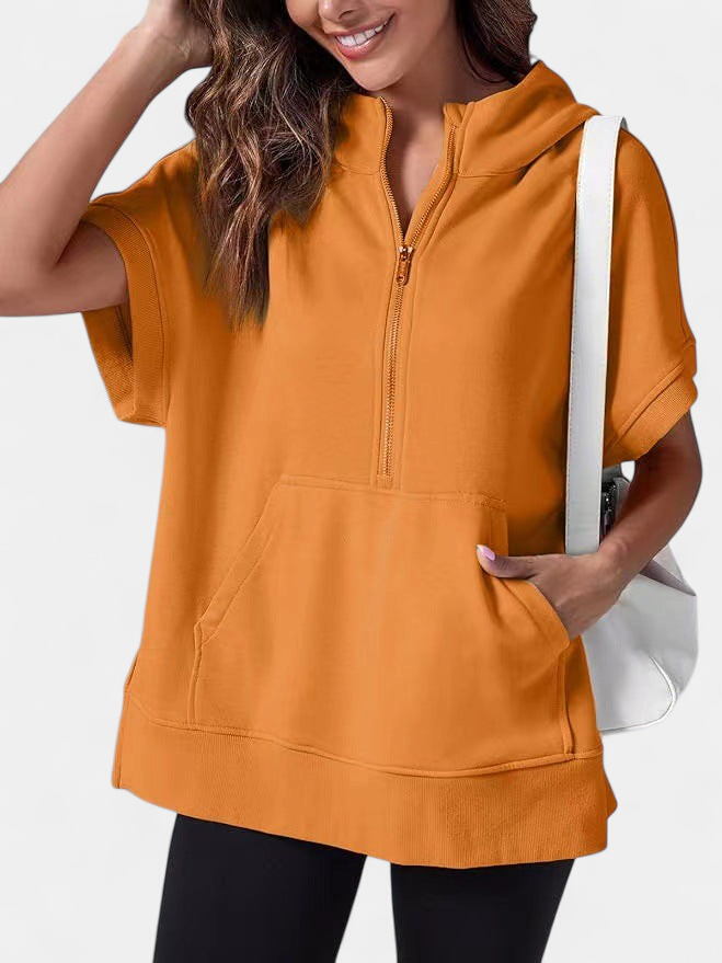 Hisper Oversized Half-zip Summer Hoodie in orange