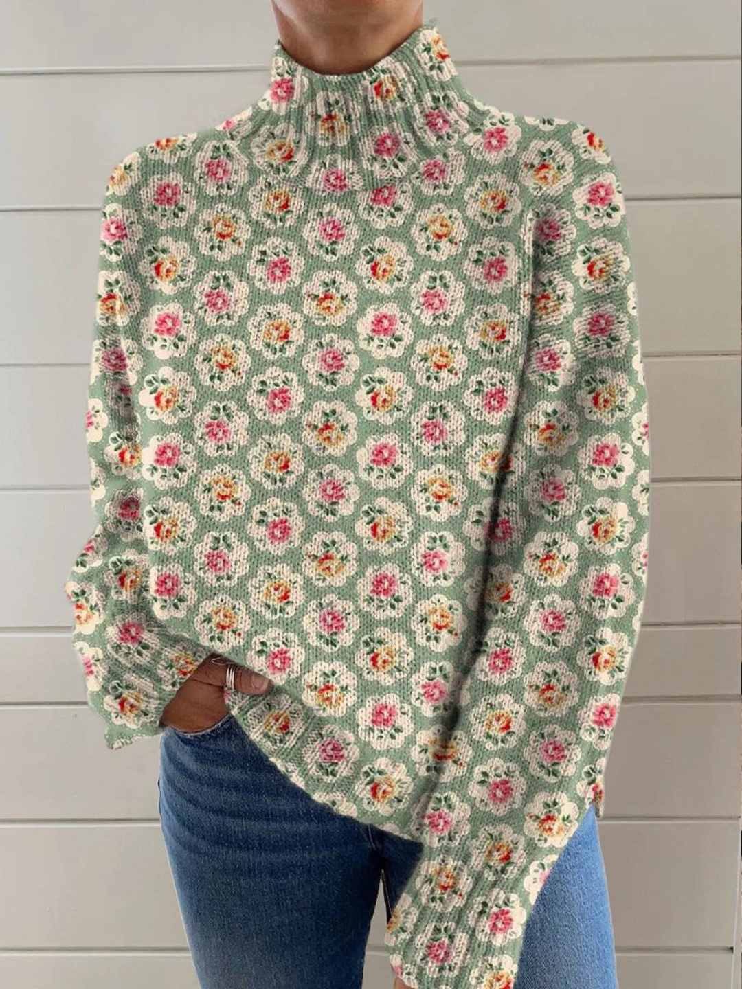 Chloe Floral Turtleneck in multicolor