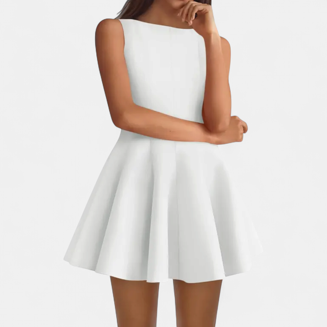 Imogen Sleeveless Boat Neck Dress in white