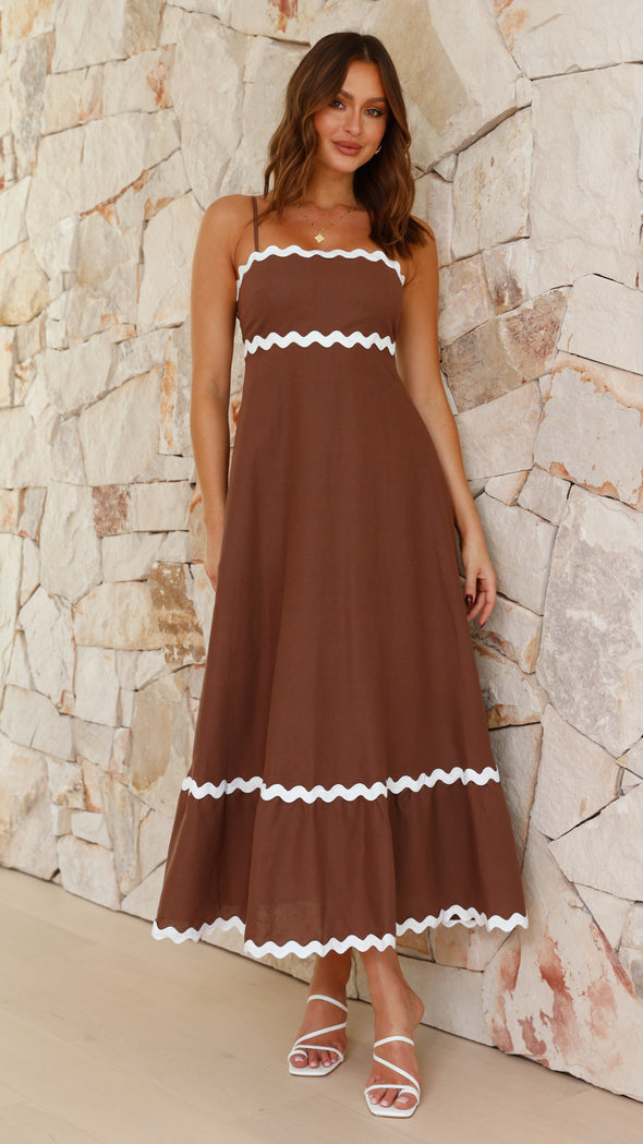 Clara Long Dress That Accents in brown