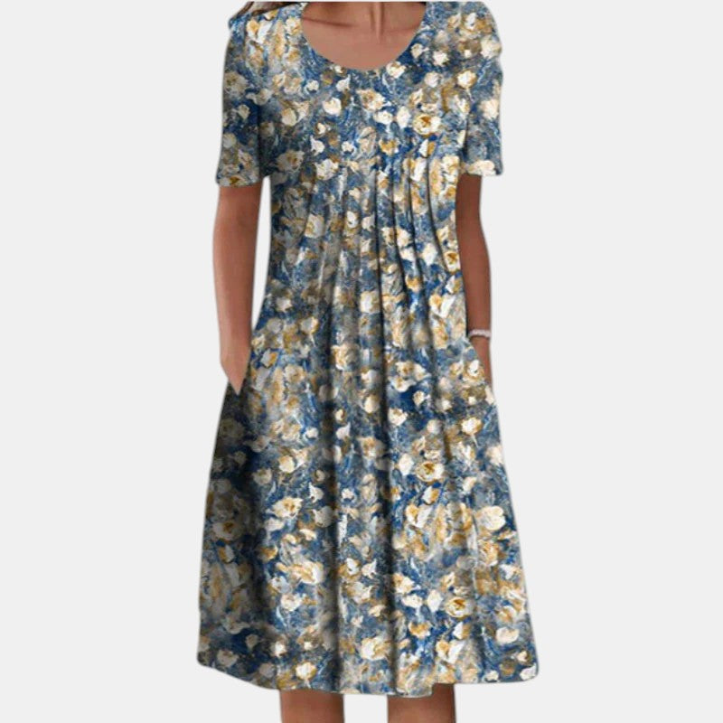 Gigi Cotton Tummy Coverage Dress in light floral blue
