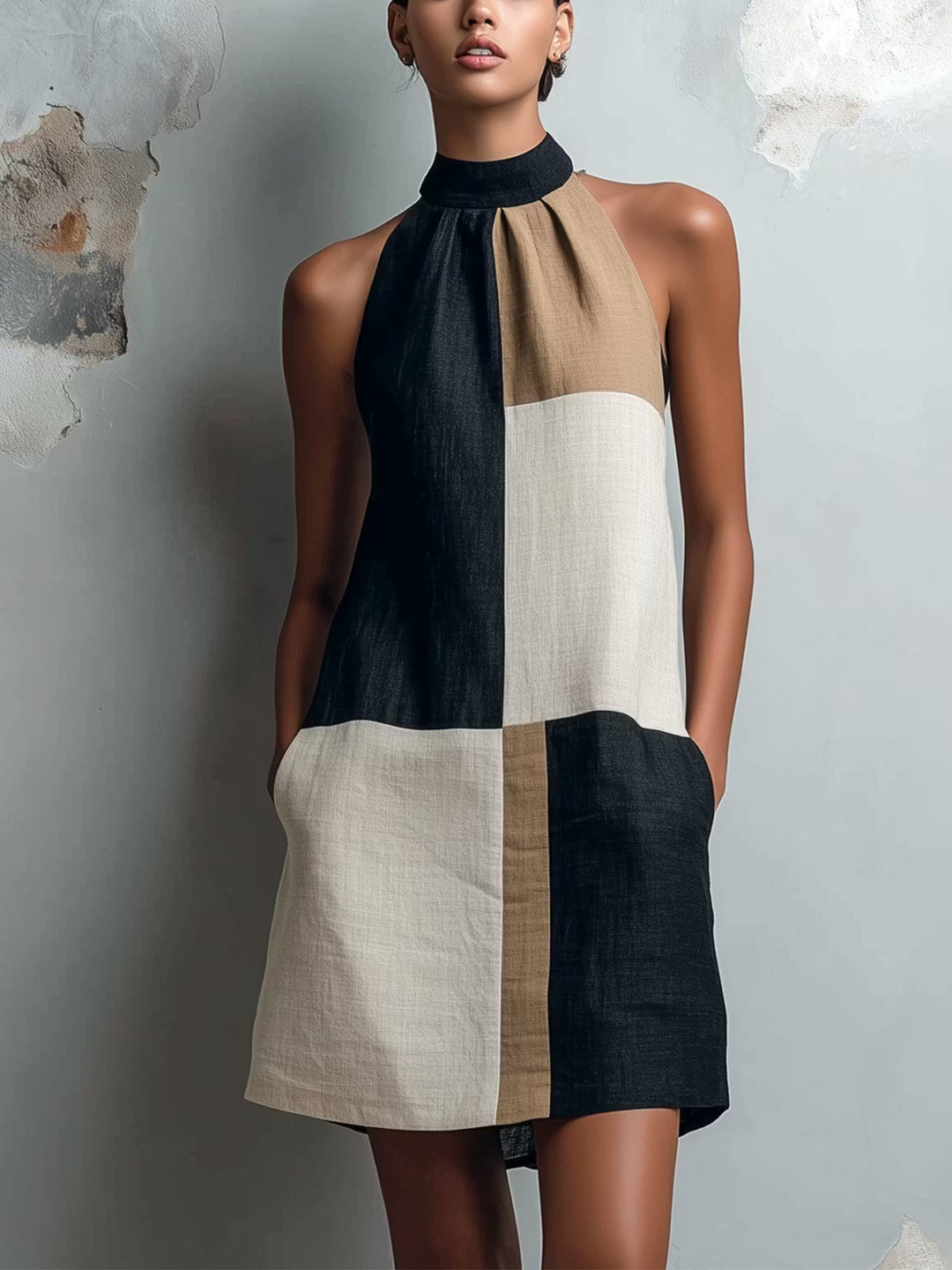 Sabrina Colorblock Halter Mini Dress