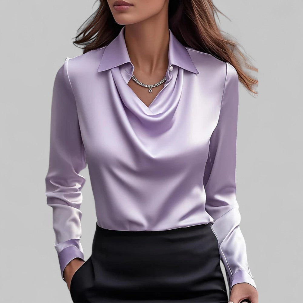 Rose Draped Satin Blouse in purple
