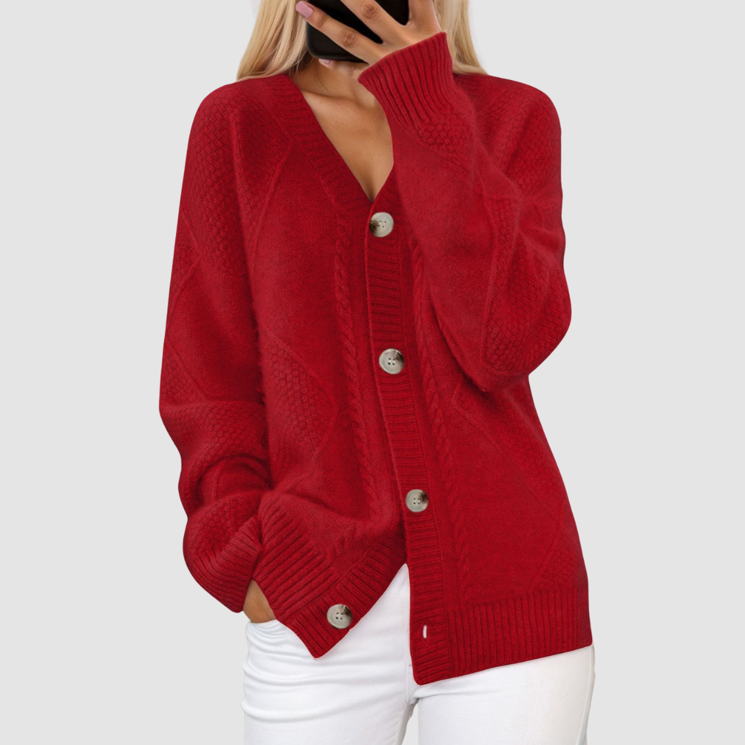 Meg Knitted V-neck Cardigan in red