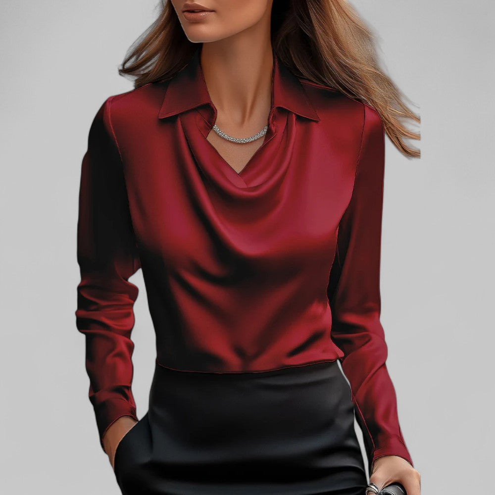 Rose Draped Satin Blouse in red