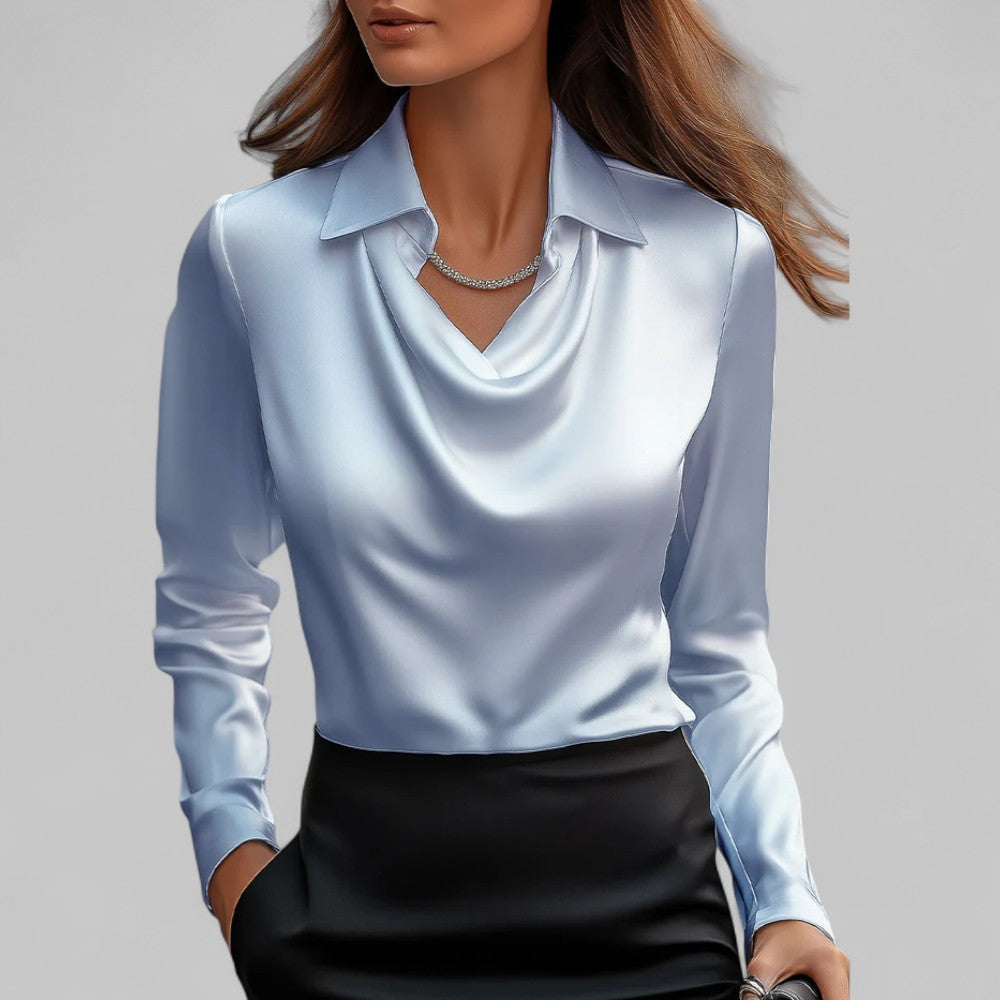 Rose Draped Satin Blouse in blue