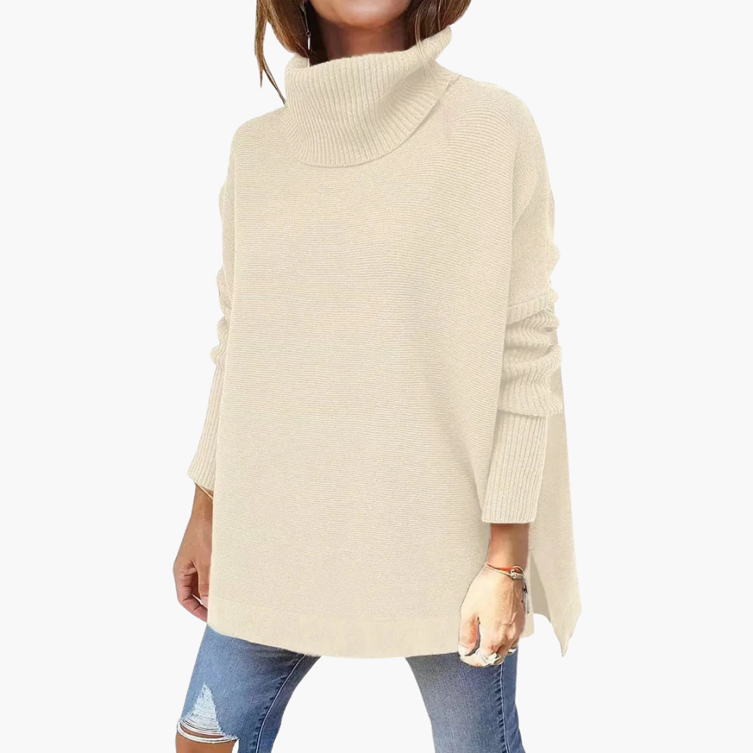 Leah High Neck Knitted Sweater in apricot