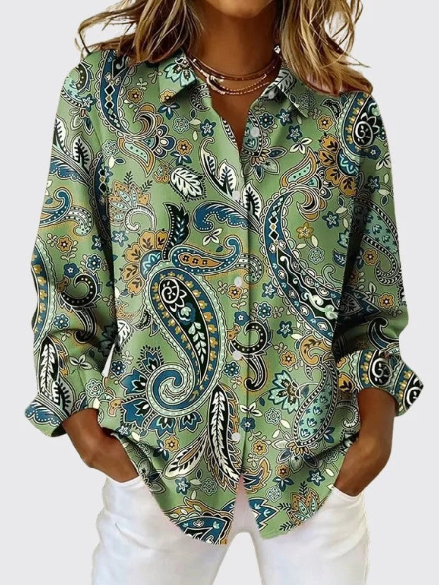 Joanna Paisley Button-up Blouse in green
