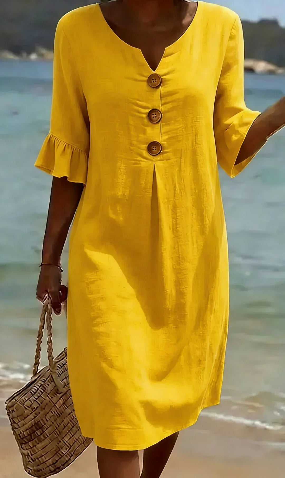 Radmila Textured Long Sleeve Dress in mustard