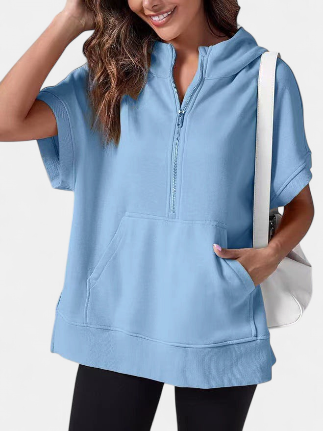 Hisper Oversized Half-zip Summer Hoodie in sky blue