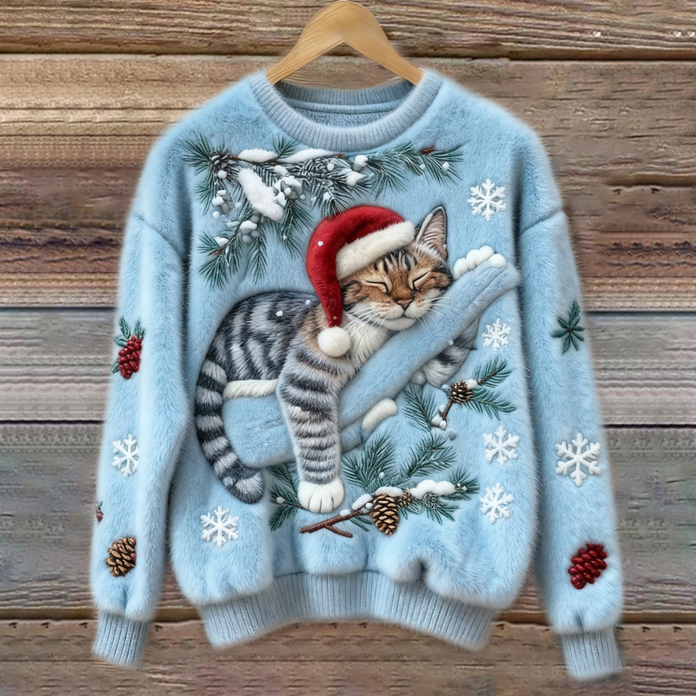 Maela Christmas Sweater with Kitten in blue