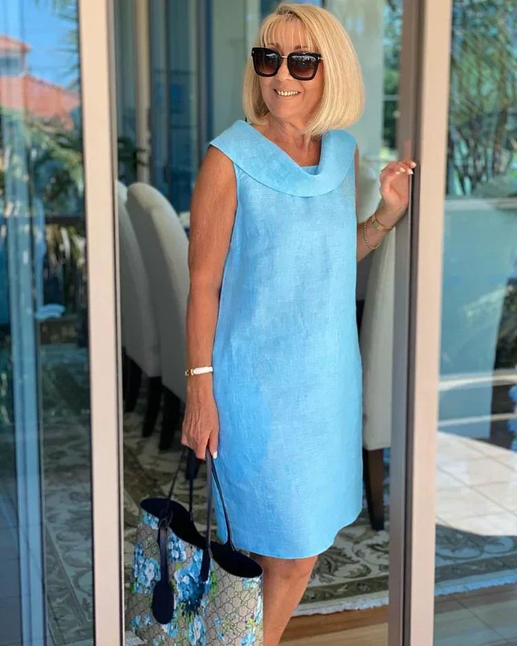 Perla Sleeveless Sheath Dress in cyan