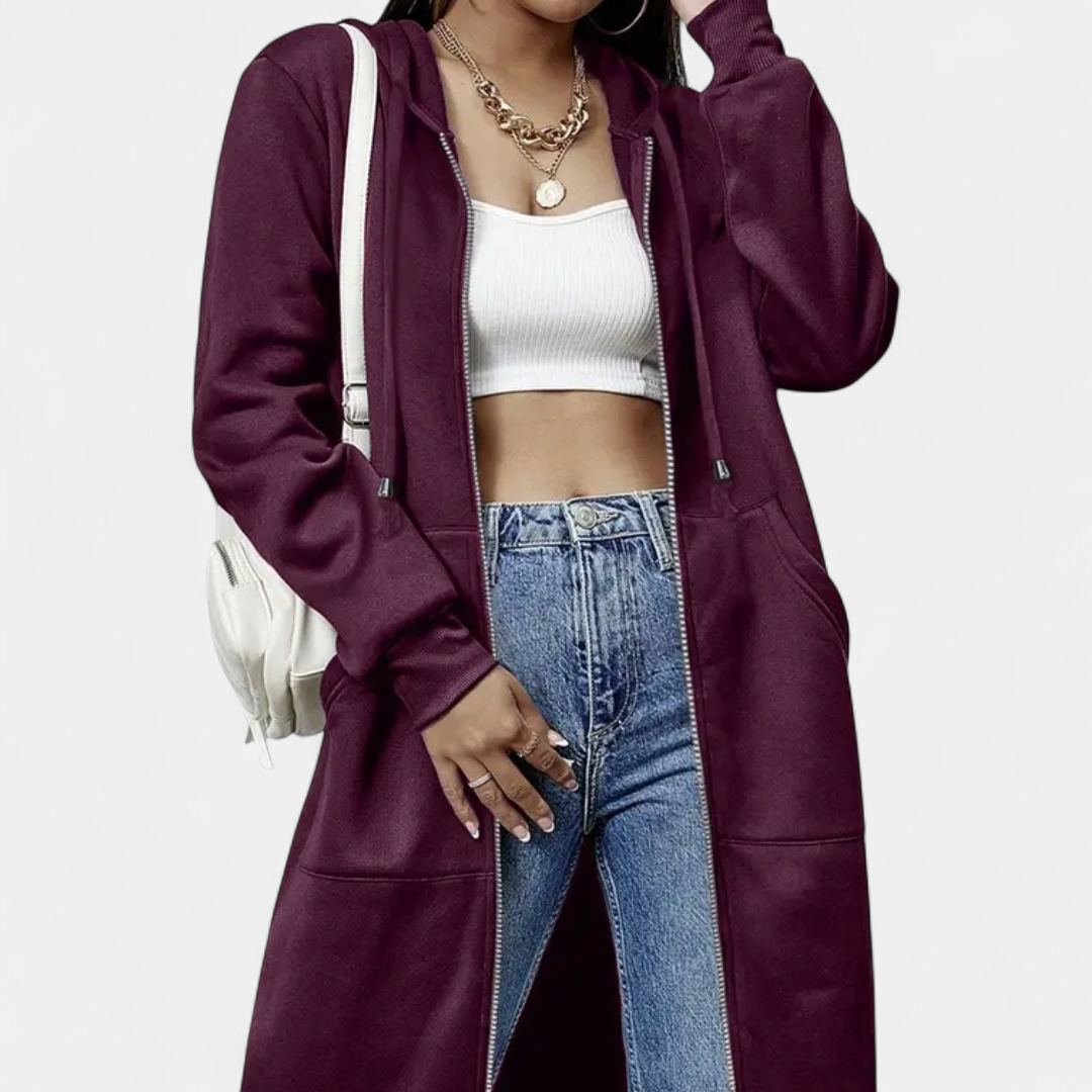 Reese Letter-print Zip-up Hoodie Cardigan in wine red