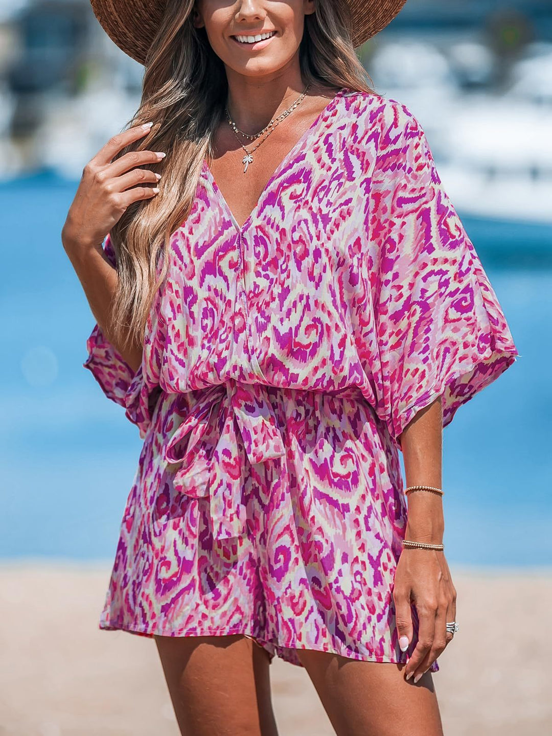 Alec Lace-up Jumpsuit in fuchsia