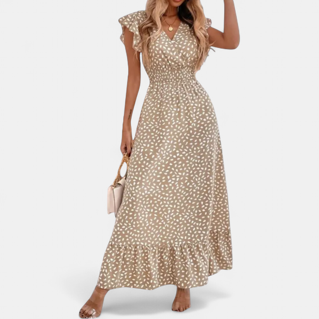 Celestine Floral Wrap Boho Midi in khaki