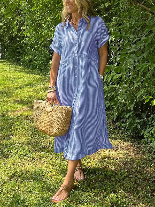 Anjie Buttoned Cotton Maxi Dress in blue