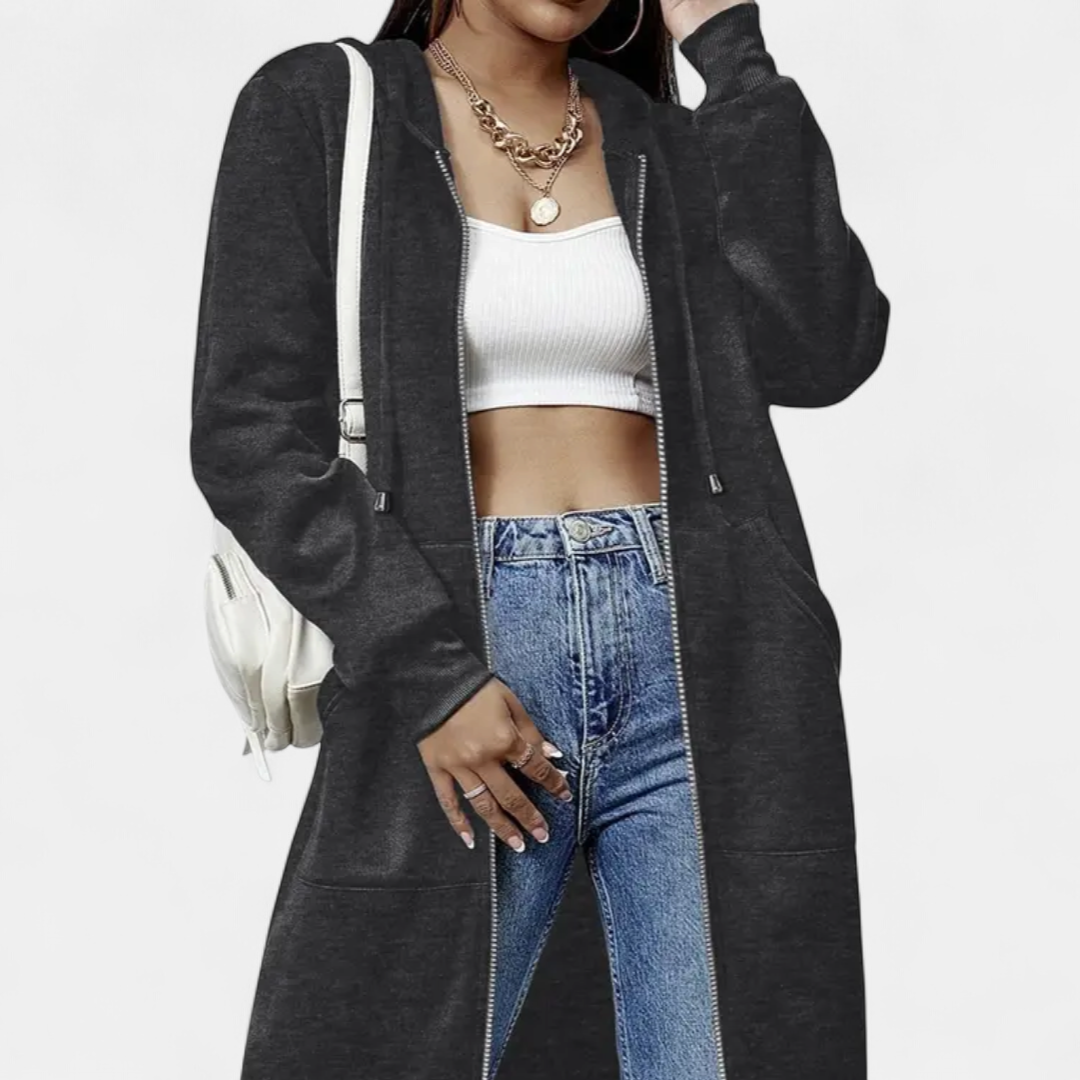 Reese Letter-print Zip-up Hoodie Cardigan in dark grey