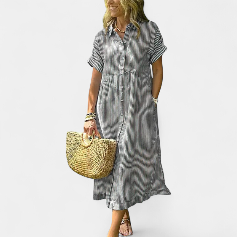 Andrea Striped Summer Midi Dress in black