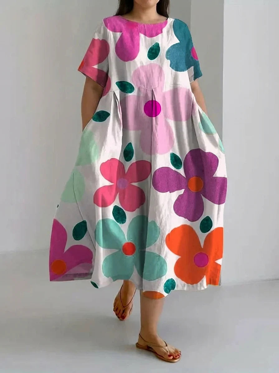Aveline Retro Botanical Floral Design in fuchsia