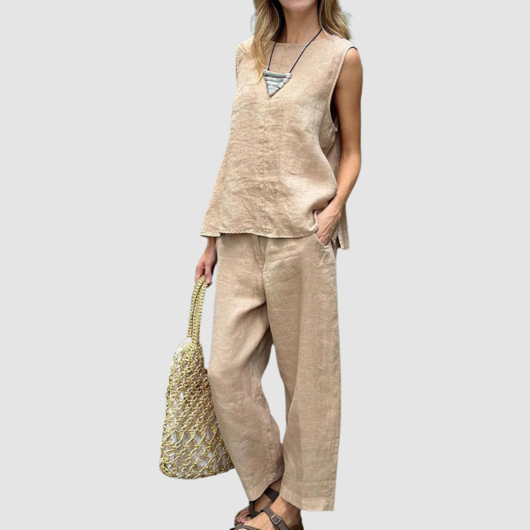 Suzette Lightweight Two-piece Summer Set in beige