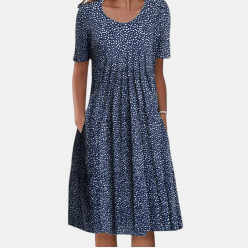 Gigi Cotton Tummy Coverage Dress in blue dots