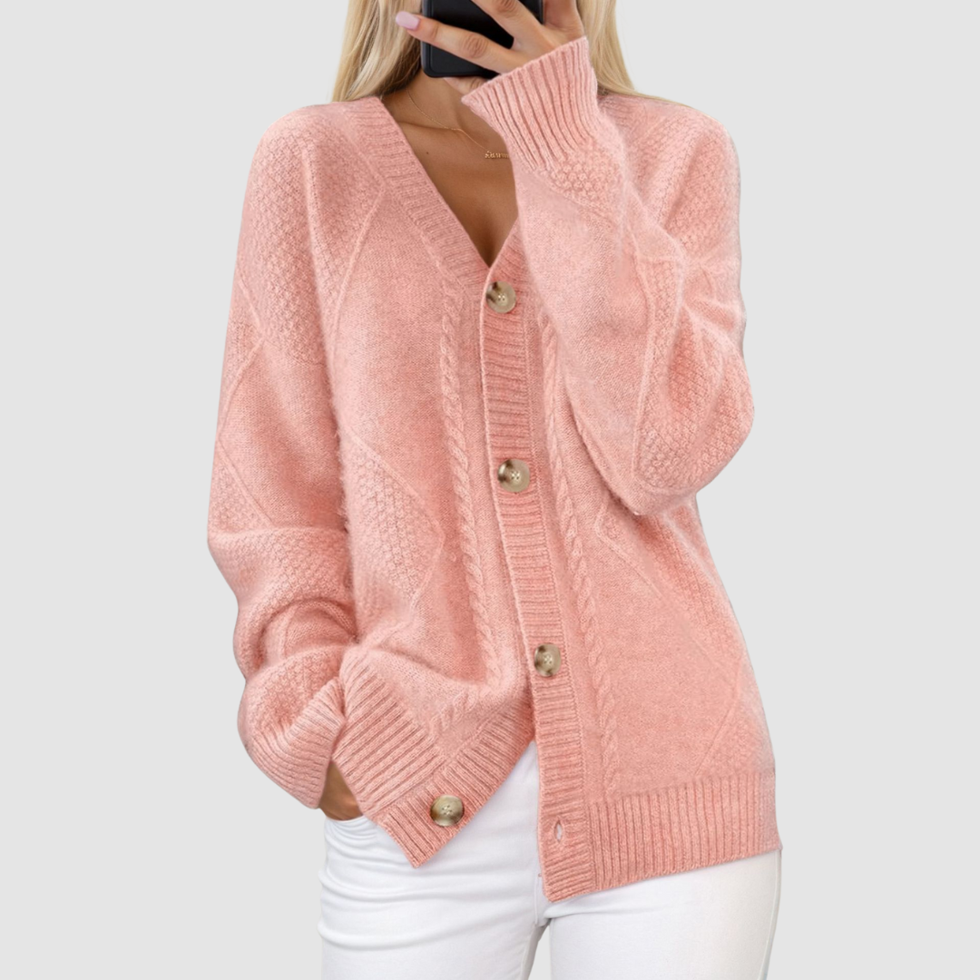 Meg Knitted V-neck Cardigan in pink