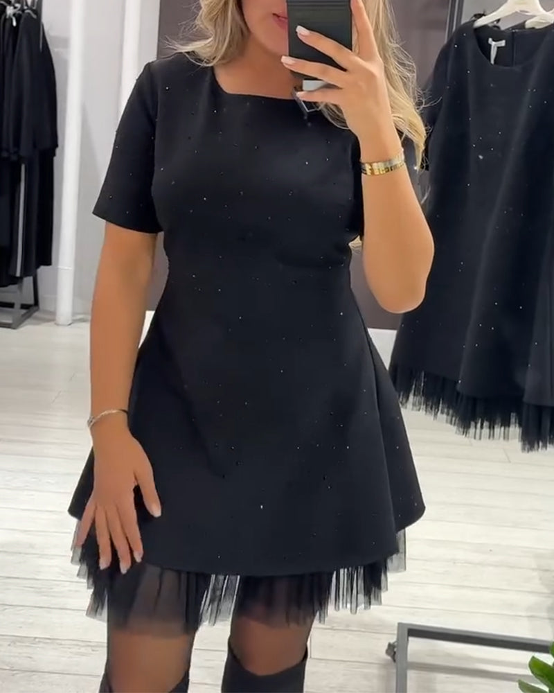 Cassie A-line Patchwork Dress in black