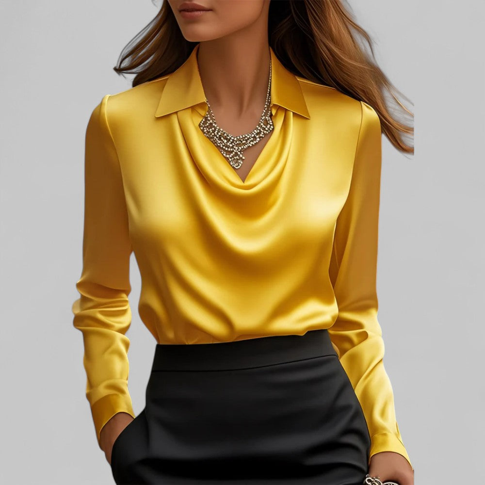 Rose Draped Satin Blouse in yellow