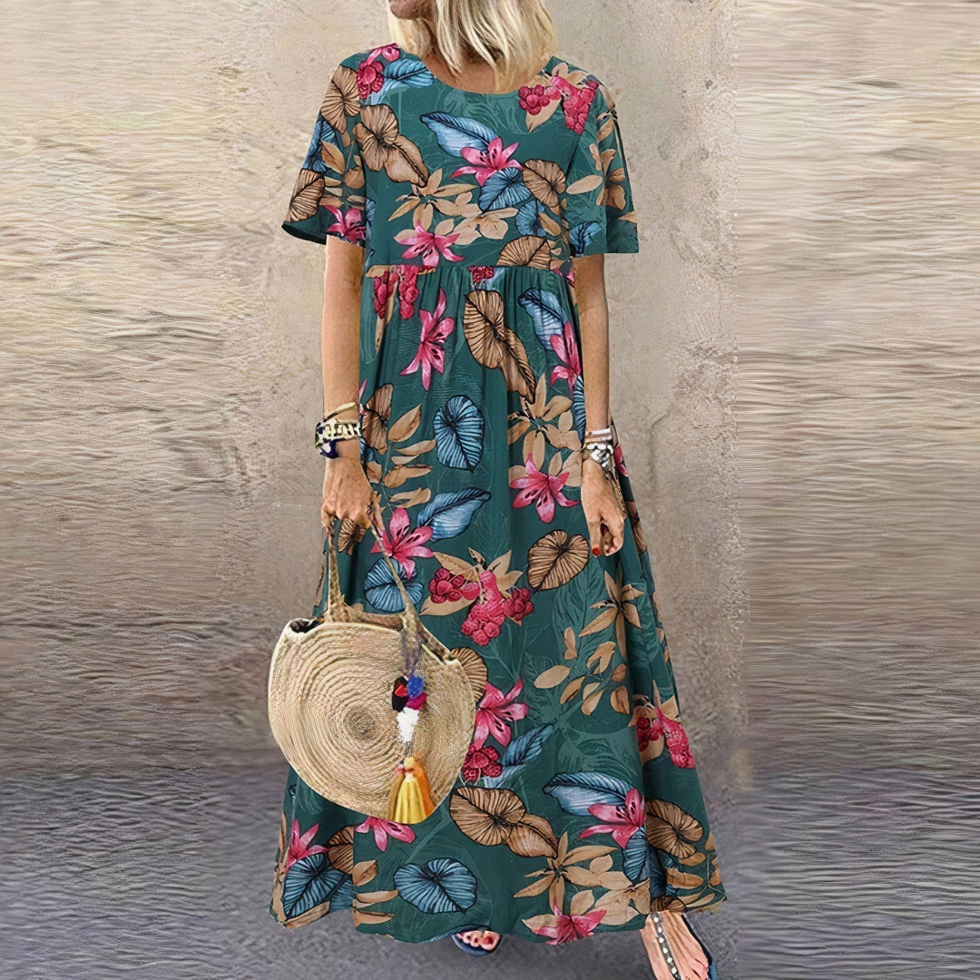 Flora Long Floral Dress in green