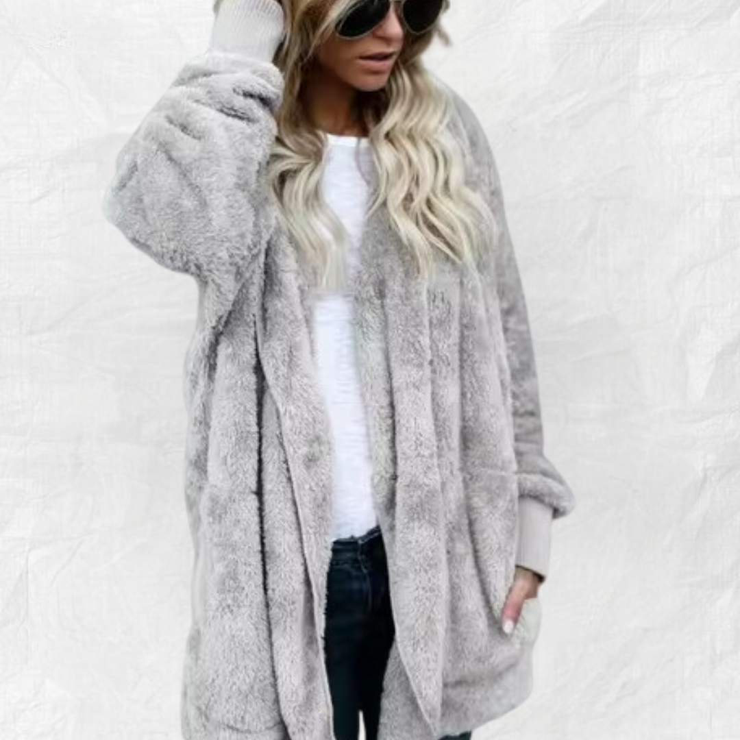 Ally Double Fleece Cardigan in gray